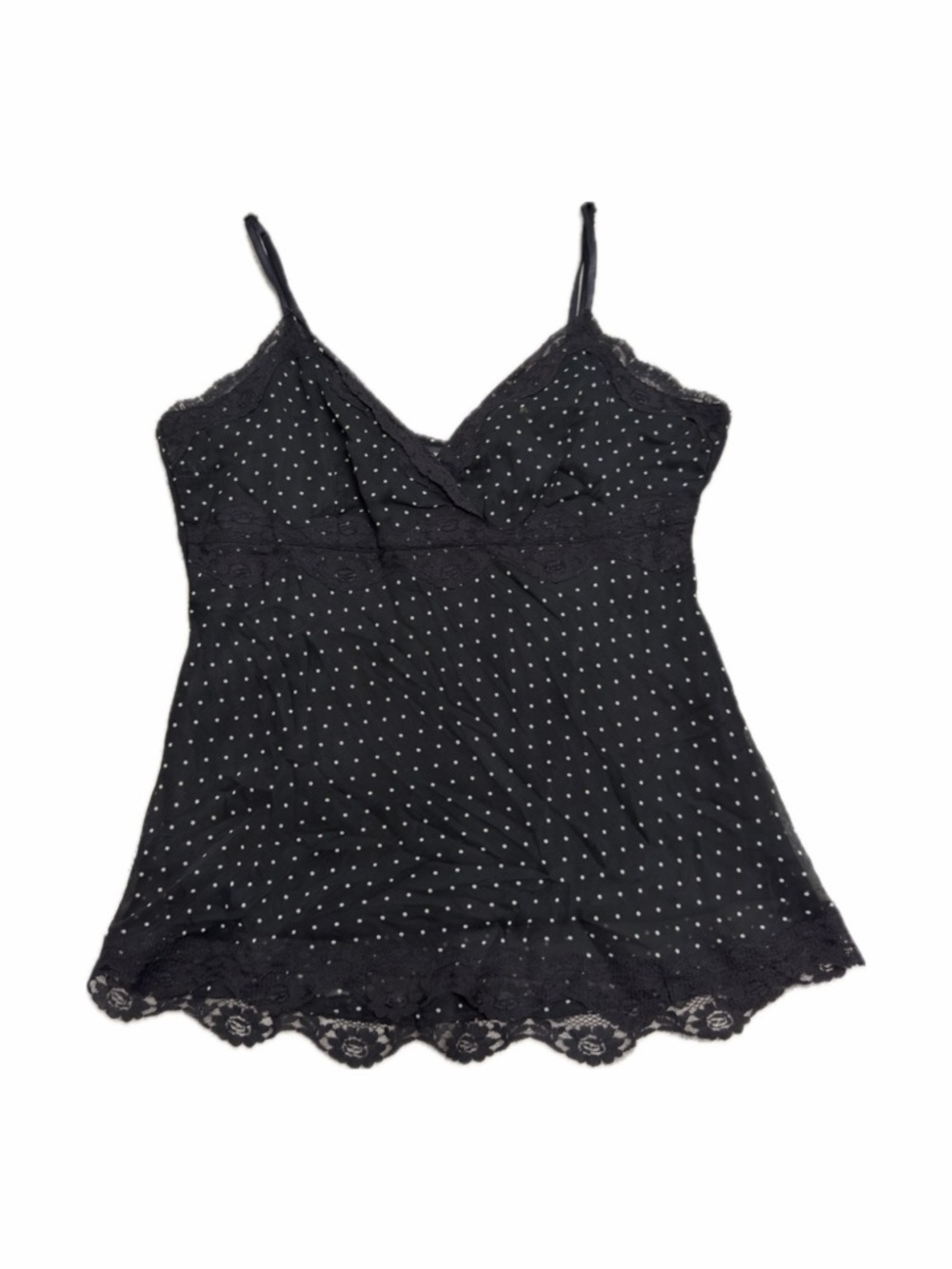 Black Polka Dot Lace-Trim Tank